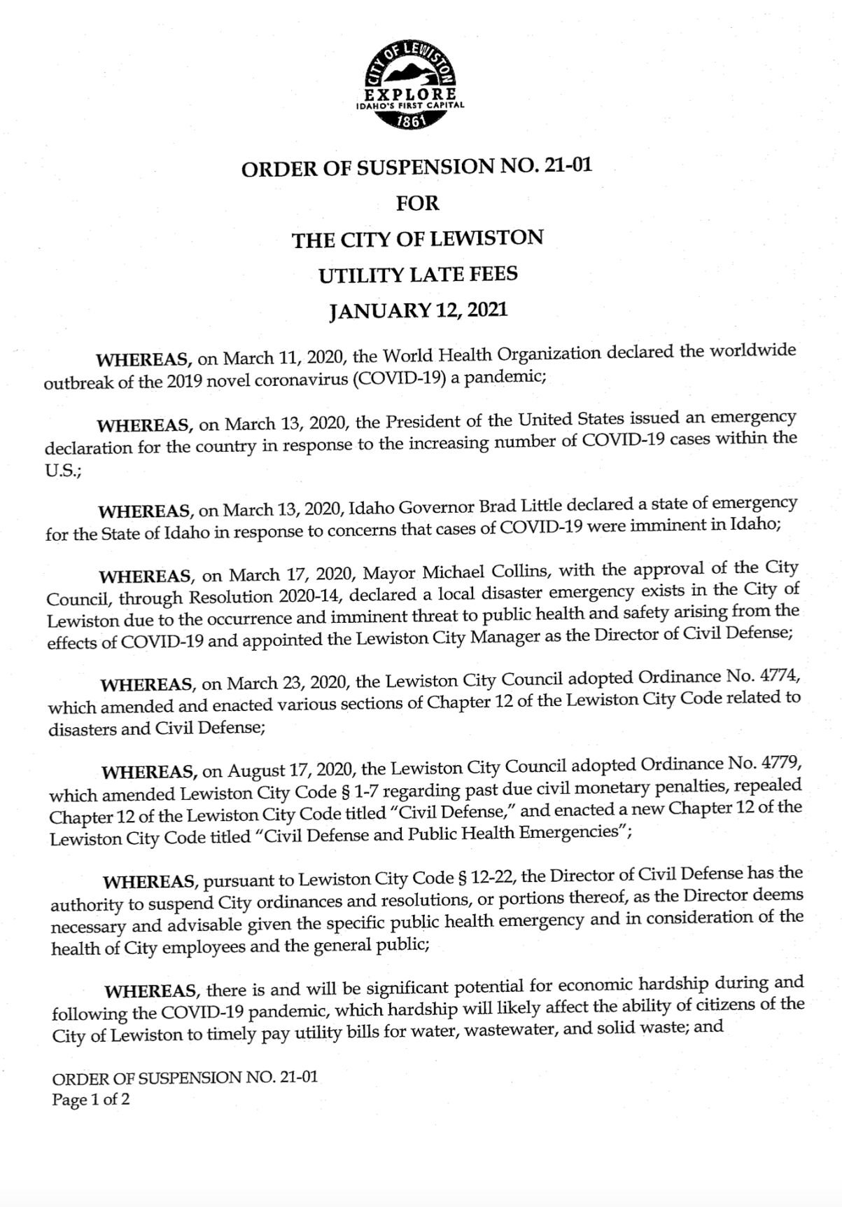 Lewiston Utility Bill Order